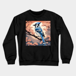 Blue Jay Bird Vintage Retro Japanese Blue Jay Girl Loves Bird and Bird Mom Crewneck Sweatshirt